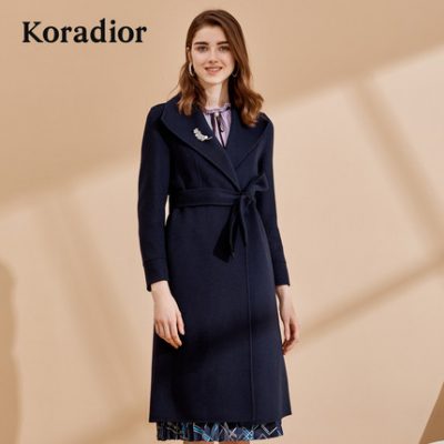 Áo khoác nữ mùa đông 2019 phong cách mới trang trí thắt lưng bằng ren hai bên áo khoác len