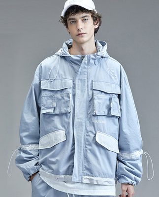 Guuka thủy triều thương hiệu Wang Yibo cùng áo gió nam mỏng phần sinh viên hip-hop nhiều túi áo khoác áo gió lỏng lẻo