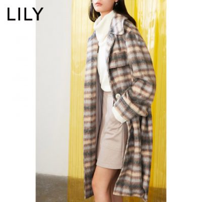 LILY2019 Áo sơ mi kẻ sọc mới của phụ nữ mùa đông Áo dài vừa phải Áo len hai mặt dài 1535