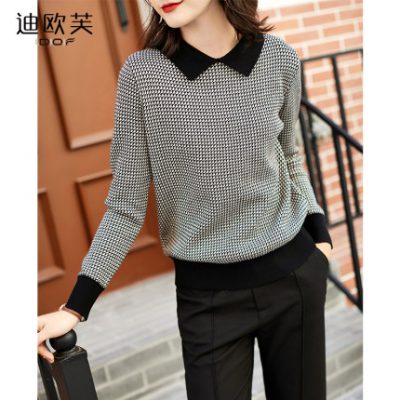 Áo len nữ Houndstooth mặc mùa thu đông 2020 Phụ nữ mới mùa xuân áo sơ mi dệt kim dài tay