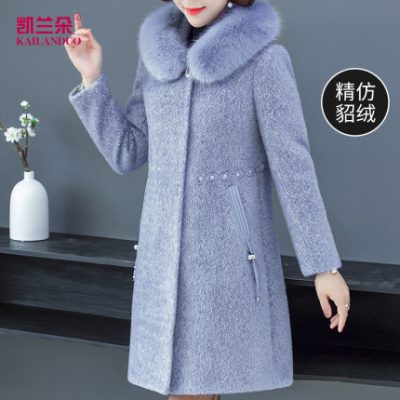 Áo len mùa thu và mùa đông Áo len lông chồn nhung giữa dài mới 40 tuổi 50 trung niên và phụ nữ cao tuổi Áo len kiểu phương Tây
