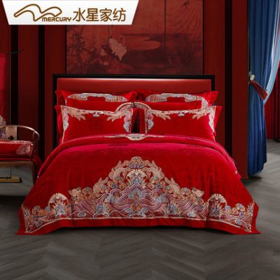 Mercury Home Dệt cưới Khăn quàng đỏ Bộ bốn mảnh 1.5 / 1.8 mét Bộ đồ giường Tianci Hongfu Tương tự