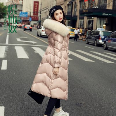Áo khoác mid-down nữ dài 2019 mùa đông eo mới của phụ nữ mỏng và thời trang