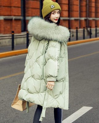 Áo khoác nữ nữ mid-length 2019 mẫu mới bùng nổ Thời trang Hàn Quốc cổ áo lông lớn cho nữ mùa đông áo khoác dày