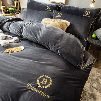 Dày cộng với nhung hai mặt sữa lông cừu san hô bộ đồ giường mùa đông bốn mảnh set fale flannel tấm chăn