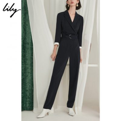 Lily2019 Thu và Đông Phụ nữ mới đi làm sọc cao eo thon eo thon chân rộng Quần dài một mảnh 7225