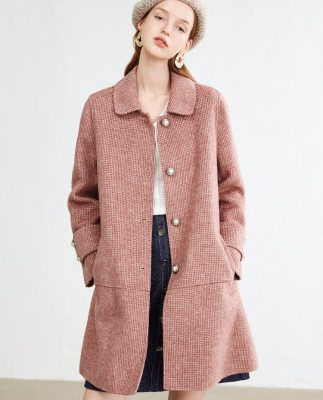 Áo len nữ 2019 Mùa đông màu hồng mới Áo ngực đơn Houndstooth Áo len nữ Áo len hai mặt