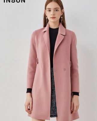 Yinger Enshang 2019 mùa đông mới phù hợp với cổ áo len lông cừu len lỏng đơn giản áo khoác len nữ