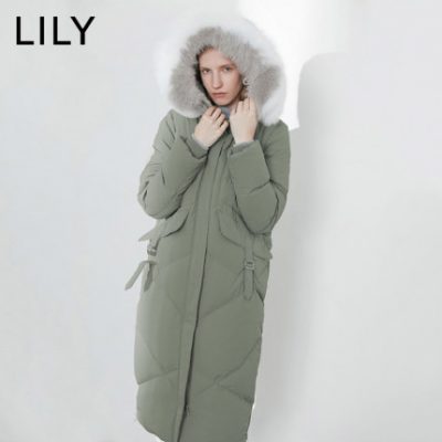 LILY2019 mùa đông phụ nữ mới có thể tháo rời lông cáo cổ áo dày vịt trắng xuống áo khoác dài nữ 1163