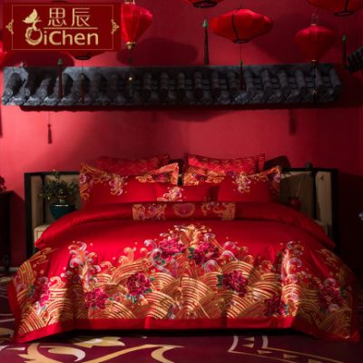 Đám cưới bốn mảnh cotton lớn màu đỏ khăn trải giường chăn mới cưới giường bông thêu chăn cưới