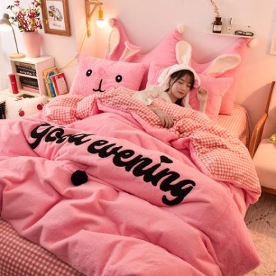 Mùa đông bốn mảnh bé nhung san hô flannel quilt tấm trải giường chăn bông cộng với nhung dày hai mặt