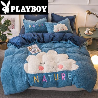 Chăn cừu nhung dày bốn mảnh flannel quilt cộng với tấm nhung Bộ đồ giường nhung san hô Falai