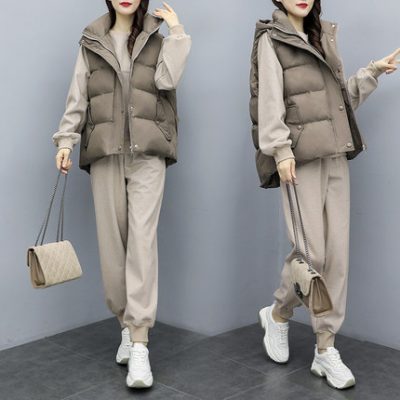 Cộng với size áo thu đông của nữ cộng với áo len nhung vest hai dây phù hợp với thời trang nước ngoài chị béo dày là bộ đồ ba mảnh mỏng