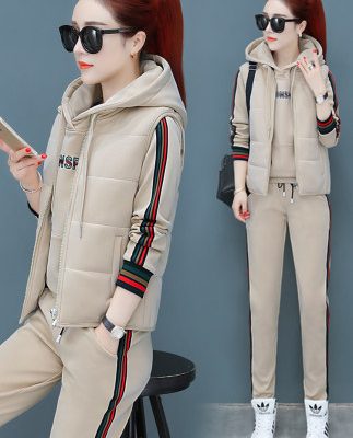 Cộng với bộ đồ thể thao nhung nữ thu đông 2019 thời trang mới khí chất áo len giản dị ba mảnh dày mùa đông ấm áp