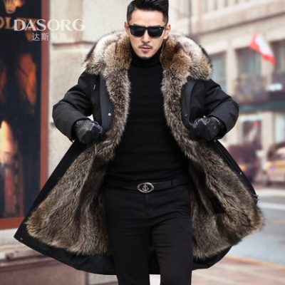 American Mule Fur liner Pie Vượt qua áo khoác lông dài quá đầu gối của nam giới
