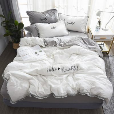 Net đỏ trắng thêu cotton bốn mảnh cô gái tấm lòng giường chăn bông bao gồm bộ đồ giường