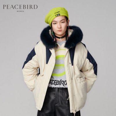 [Giống như trung tâm mua sắm] Áo khoác dài màu xuống một tay của Peacebird Women 2019 Mùa đông mới A3AC94457