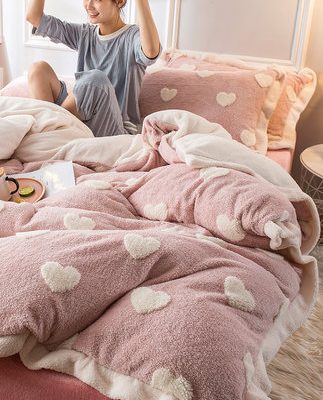 Mùa đông bốn mảnh da cừu dày cộng với bộ đồ giường nhung san hô flannel quilt tấm bìa hai mặt