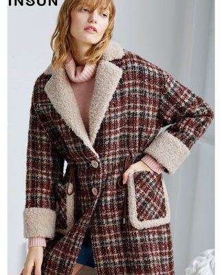 Yinger Enshang 2019 mùa đông mới tweed nước hoa nhỏ gió buông eo dày dày áo len giữa dài nữ