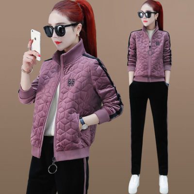 Mùa đông thường ngày phù hợp với phụ nữ 2019 mùa thu và mùa đông thời trang mới thể thao phù hợp với áo hai dây cộng với áo len nhung dày kiểu phương Tây