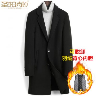 Áo khoác len hai mặt nam dài vừa cỡ lớn dày xuống áo khoác len không cashmere áo khoác mùa đông