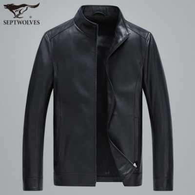 Bảy con sói da nam mùa thu và mùa đông mới áo khoác da trẻ trung xu hướng áo khoác đen giản dị thời trang quần áo nam