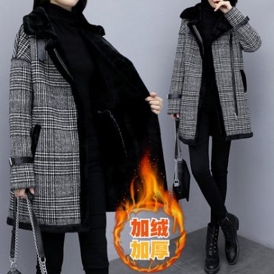 Cộng với size áo nữ 2019 thu đông và áo khoác lông mới một phần trong phần dài cộng với áo khoác nhung mềm cho em gái