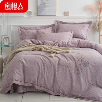 Cotton Nam Cực dày chà nhám bốn mảnh cotton tinh khiết Bắc Âu thêu mùa thu và mùa đông khăn trải giường chăn chăn