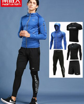 Người Nam Cực chạy bộ quần áo marathon nam nhanh khô nhanh luyện tập bóng rổ tập thể dục mùa thu và mùa đông bộ đồ thể thao năm mảnh