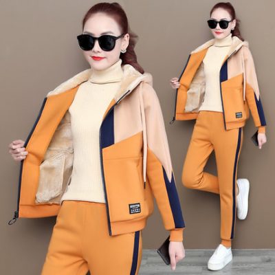 Bộ đồ thể thao quần áo mùa đông nữ 2019 mới mùa thu và áo len mùa đông dày cộng với áo khoác nhung cừu 2020