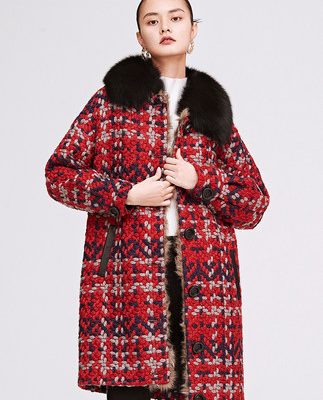 Yinger Poem Women's 2019 Mùa đông mới dệt kẻ sọc Fox Fur Cổ áo len Áo khoác nữ