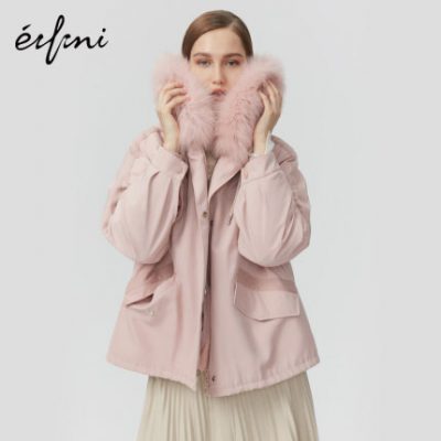 [Giống như trung tâm mua sắm] Evelyn 2019 Áo khoác ngoài mùa đông mới cho phụ nữ Áo cổ lông lớn vượt qua phụ nữ 1AA410281