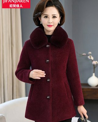 Áo khoác lông chồn cho mẹ 40-50 tuổi len ngắn trung niên và phụ nữ mùa đông ấm áp quý phái hàng đầu