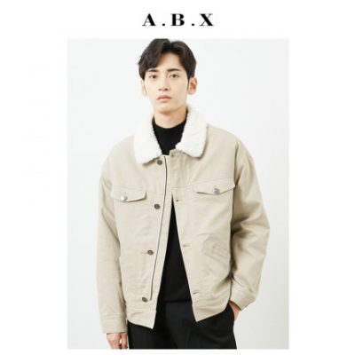 Mùa đông mới bóng dụng cụ lông cừu cổ áo khoác nam ve áo nhung áo khoác cotton áo khoác nhung dày áo bông