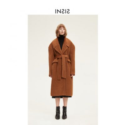 [Su Li alpaca len] INSIS FEMME mùa thu và mùa đông mới ve áo rộng vai rộng áo len thắt lưng áo khoác len