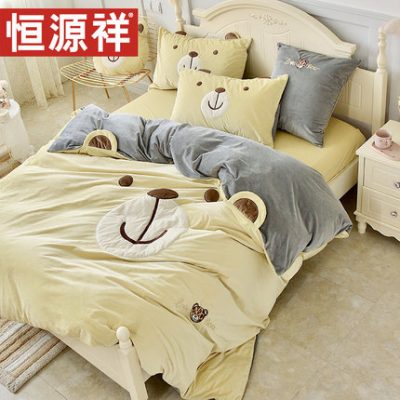 Nhung Viễn bé nhung bốn mảnh nhung san hô mặt bích tấm chăn che bộ đồ giường Falai mùa đông dày ấm áp