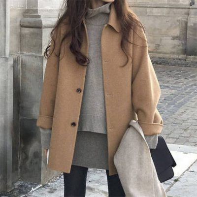 Áo khoác nữ cashmere hai mặt dài giữa mùa thu đông 2019 phiên bản mới của Hàn Quốc với những chiếc áo khoác len nữ nhỏ lỏng lẻo