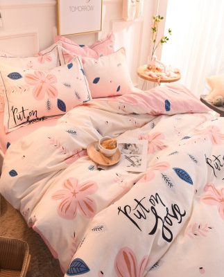 Bộ đồ giường bằng vải nỉ cotton bốn bộ 1,5 / 1,8m Bộ chăn ga gối cotton dày mùa thu và bộ đồ giường bằng vải lanh