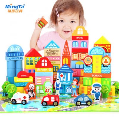 Tháp Ming Khối gỗ xây dựng cho trẻ em Hạt lớn 3-6 tuổi 2 bé gái Trí tuệ trí tuệ Não lắp ráp đồ chơi trẻ em