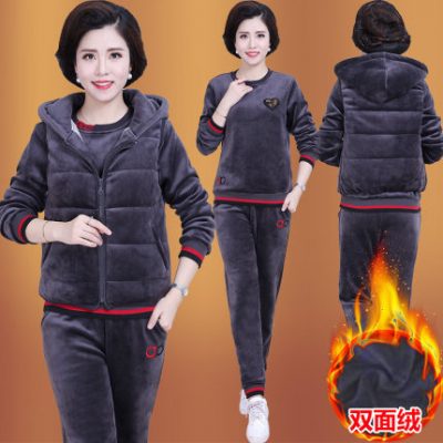 Áo khoác mùa thu và mùa đông cho mẹ trung niên cộng với size áo 2019 kiểu dáng trung niên và cao tuổi mới cộng với bộ đồ thể thao nhung dày