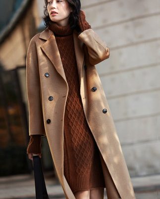 Áo hai mặt gợn sóng cashmere mới 7223M nhà 101801 áo khoác len cổ điển nữ giữa dài nữ