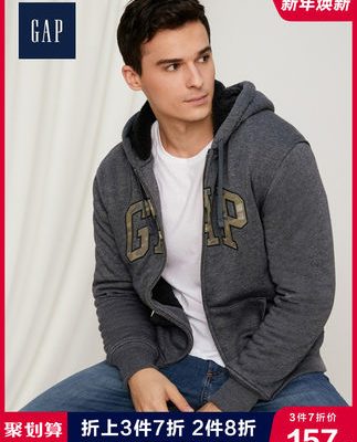 Gap nam trùm đầu cộng với áo len dày nhung mùa thu và mùa đông 356277 W E logo áo len thể thao nam