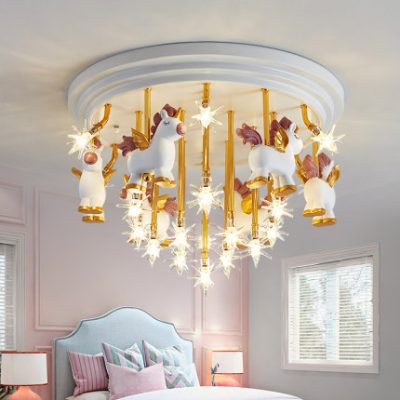 Bắc Âu net sao đỏ đèn trần phim hoạt hình sáng tạo pegasus dễ thương phòng trẻ em trai cô gái công chúa đèn phòng ngủ
