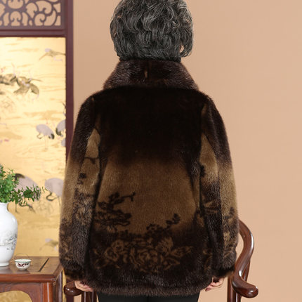 Quần áo phụ nữ trung niên và cao tuổi Áo lông của mẹ áo khoác lông giả lông chồn áo len bà già quần áo mùa thu và mùa đông2
