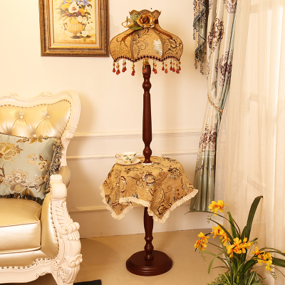 Phong cách châu Âu phòng khách đèn sàn phòng ngủ lưu trữ Mỹ retro rắn gỗ đầu giường đèn vải mờ điều khiển từ xa đèn trang trí