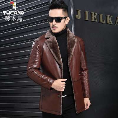 Woodpecker Lông xù lông tất cả trong một phù hợp với nam cổ áo mùa đông bằng da cừu bằng da nam ve áo dài giữa