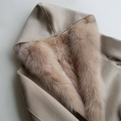 Áo len nữ hai mặt bằng len cashmere có thể tháo rời cáo lông lót Nickpie oversized áo lông dài giữa phụ nữ
