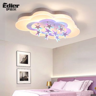 Đèn phòng ngủ hiện đại tối giản ấm áp lãng mạn đèn trần cô gái mây sao LED phòng ngủ trẻ em đèn phòng