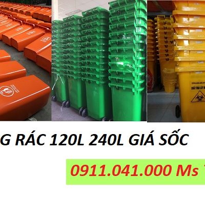 Thùng rác nhựa màu xanh lá, cam-thùng rác nắp kín 120l 0911.041.000