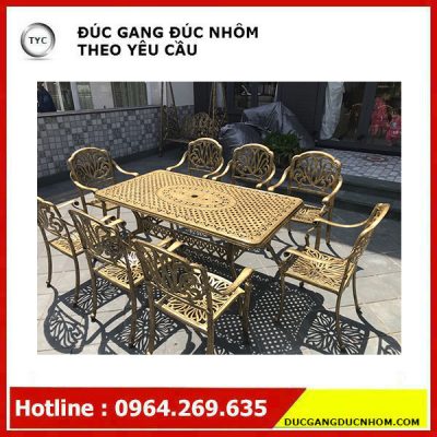 Bàn ghế sân vườn hình chữ nhật 1m250 và 6 ghế